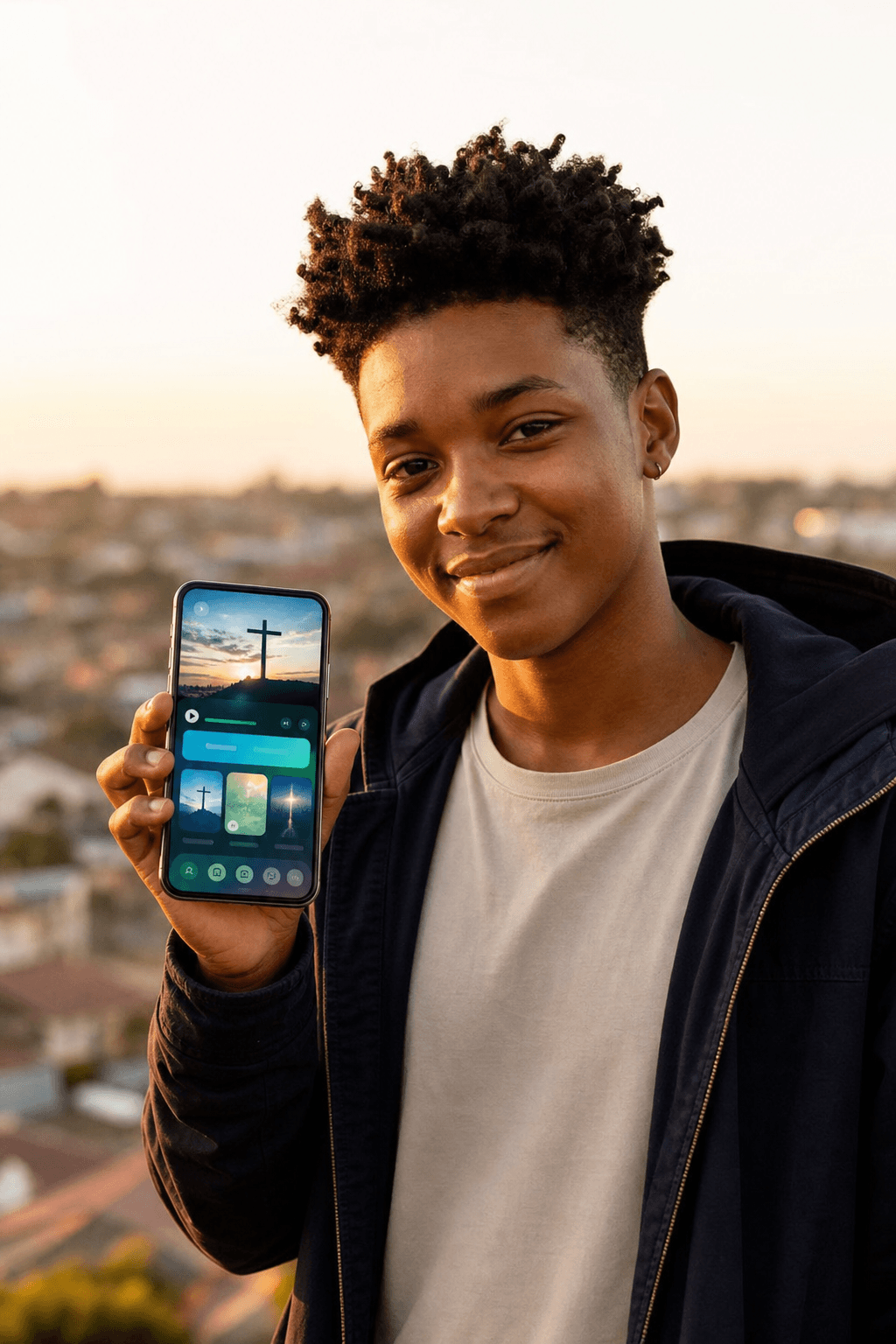 Young person watching Believer sermon clips on a phone